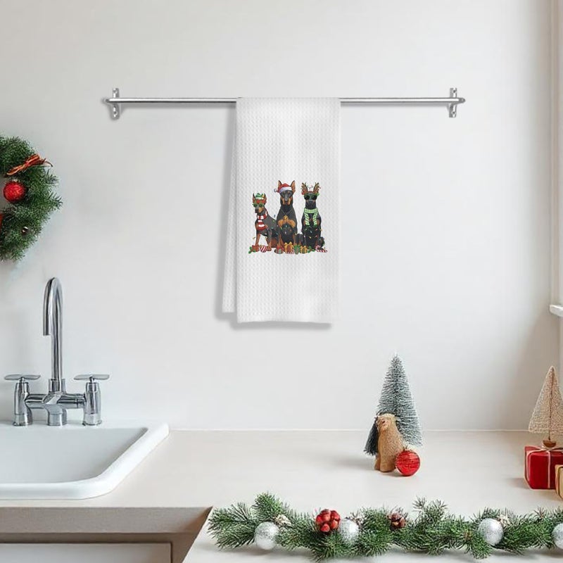 COWEB Christmas Doberman Kitchen Towels, Gifts for Women, Hand Towels for Bathroom, Dish Tea Towels, Bathroom Kitchen Decor, 16x24 Inch - Image 3